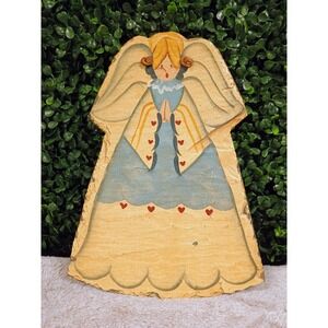 Vtg Slate Christmas Praying Angel Tole Painted Wall Decor‎ Folk Art Cottage Core